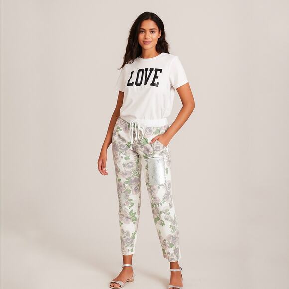 Tempo Paris floral & sequin slim leg pull on pants size small - Picture 1 of 15